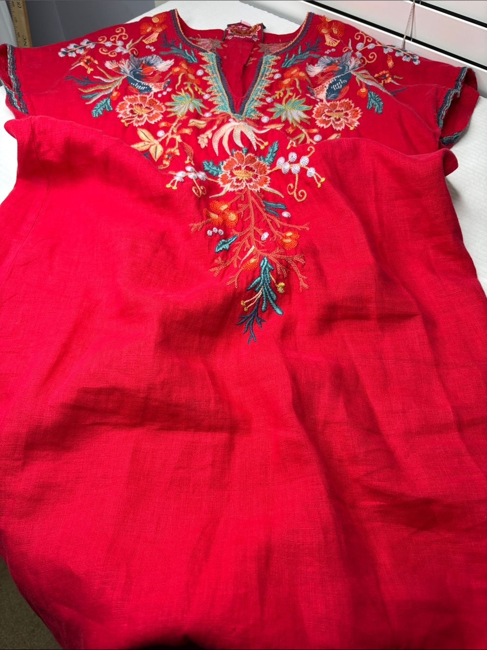 Johnny Was Ariel easy tunic linen dress, red, xs - Picture 10 of 10